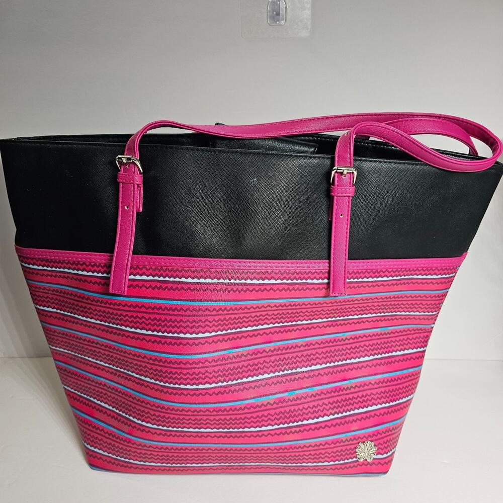 Itsa Girl Thing Large Tote Bag Shopper Striped Pink Black & Blue